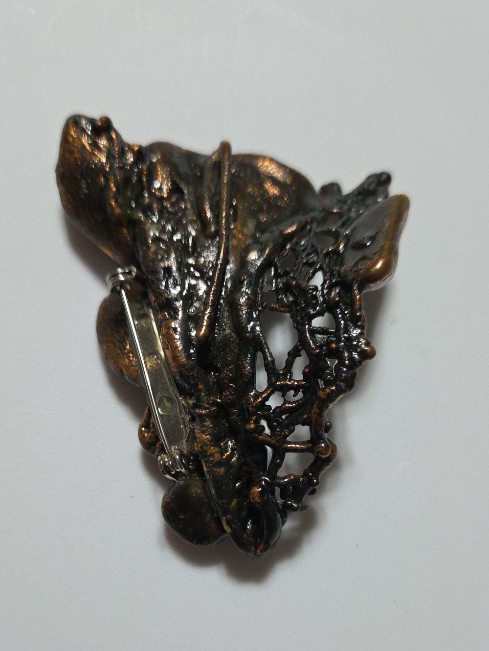 Vintage Large Chunky Abstract abalone Moss Agate Brooch Cooper? Unique statement - Picture 7 of 9